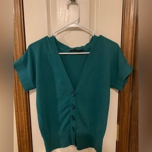Limited short sleeved cardigan, teal, size small